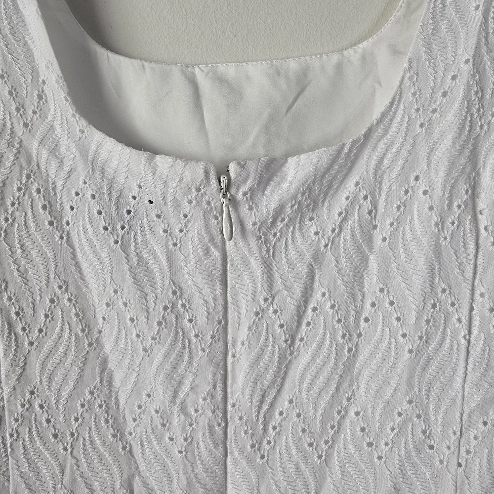 NWT Tahari ASL Floral Embroidered Trapeze Dress Size 6 Ivory Multi Square Neck - Picture 7 of 15